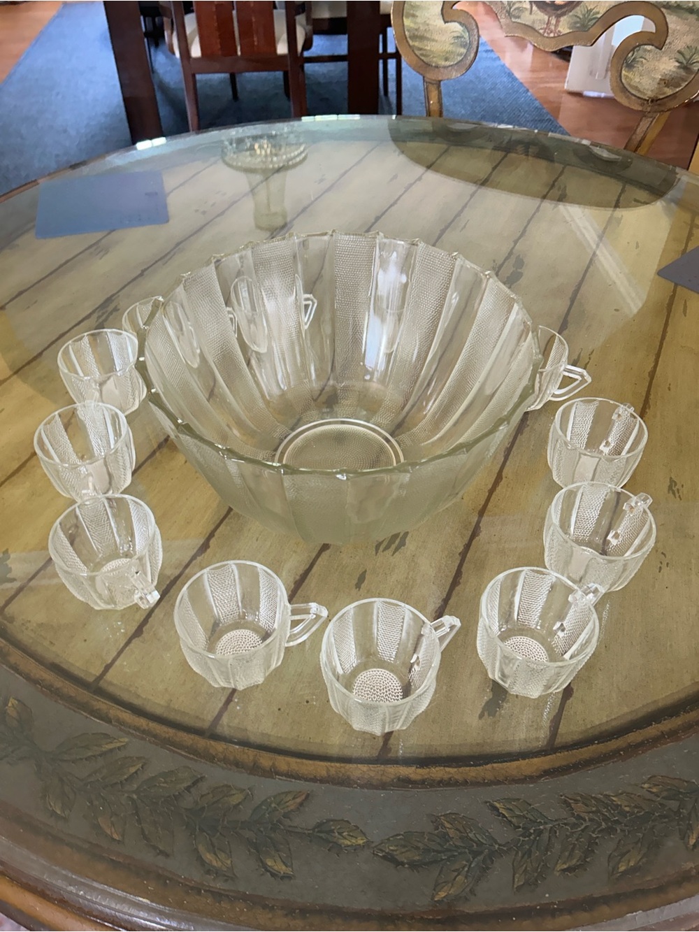 Clear Glass Punch Bowl Set with 12 Matching Cups